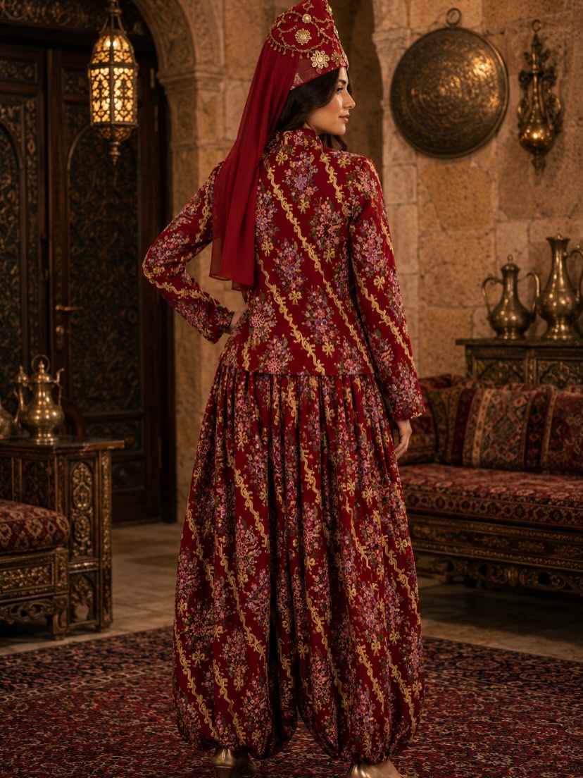 Bordo Sırma İşlemeli Şalvar Takımı